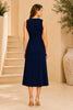 Navy Blue Cascade Ruffle Midi Dress