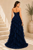 Navy Blue Corset Ruffle High Low Gown