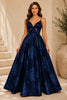 Navy Blue Floral Ball Gown