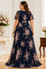 Navy Blue Floral Chiffon Plus Size Maxi Dress