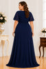 Navy Blue Flutter Sleeve Ruffle Front Plus Size Maxi Dress