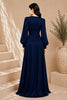 Navy Blue Long Sleeve Wrap Gown