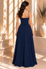 Navy Blue Ruched Corset Strap Maxi Dress
