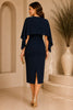 Navy Cape Sleeve Midi Dress