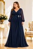 Navy Chiffon Plus Size Evening Gown