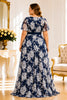 Navy Floral Chiffon Plus Size Maxi Dress