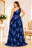 Navy Floral One Shoulder Plus Size Evening Gown