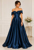 Navy Off Shoulder Bow Ball Gown