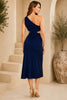 Navy One Shoulder Knot Waist Midi Dress