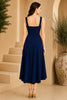 Navy Square Neck Cascade Draped Midi Dress