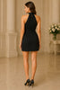 Noir Elegance High Neck Slit Mini Dress