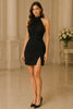 Noir Elegance High Neck Slit Mini Dress