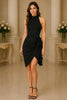 Noir Grace High Neck Wrap Mini Dress