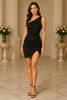 Noir Luxe One Shoulder Ruched Mini Dress