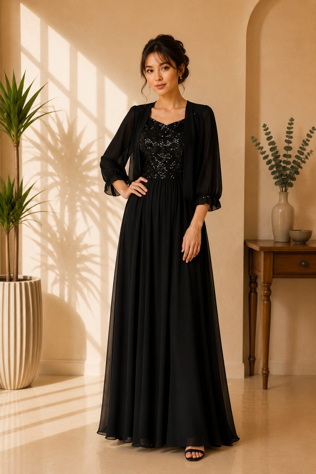 Noir Sequin Jacket Gown