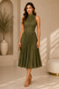 Olive Pleated High Neck Dress