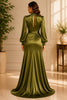 Olive Satin Keyhole Draped Gown