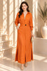 Orange Button Front Belted Shirt Maxi Dress