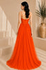 Orange Corset Tulle High Slit Evening Gown