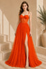 Orange Corset Tulle High Slit Evening Gown