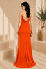 Orange Cowl Neck High Slit Evening Gown
