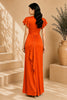 Orange Flutter Sleeve Wrap Evening Gown
