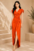 Orange Flutter Sleeve Wrap Evening Gown