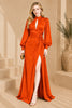 Orange Keyhole Balloon Sleeve Evening Gown