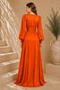 Orange Keyhole Balloon Sleeve High Slit Evening Gown