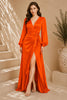 Orange Keyhole Balloon Sleeve High Slit Evening Gown
