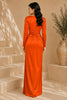 Orange Long Sleeve Draped Satin Column