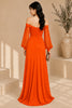Orange Off Shoulder Ruched High Slit Evening Gown