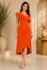 Orange One Shoulder Ruffle Midi Dress