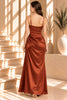 Orange Satin Ruched Maxi Dress