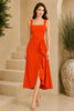 Orange Square Neck Cascade Draped