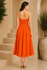 Orange Strapless Ruched Waist Midi Dress