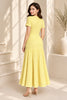 Pastel Yellow Tweed Button Front A Line Midi Dress