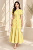Pastel Yellow Tweed Button Front A Line Midi Dress