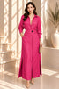 Pink Button Front Belted Shirt Maxi Dress
