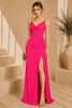 Pink Cowl Neck High Slit Evening Gown