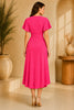 Pink Flutter Sleeve Wrap Midi Dress