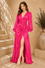 Pink Keyhole Balloon Sleeve High Slit Gown