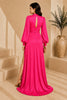 Pink Keyhole Balloon Sleeve Evening Gown