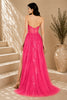 Pink Lace Applique Tulle Evening Gown