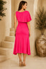 Pink One Shoulder Draped Midi Dress