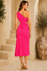 Pink One Shoulder Knot Waist Midi Dress