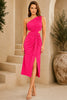 Pink One Shoulder Knot Waist Midi Dress