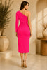 Pink One Shoulder Ruched Midi Dress
