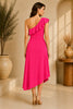 Pink One Shoulder Ruffle Midi Dress