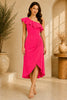 Pink One Shoulder Ruffle Midi Dress